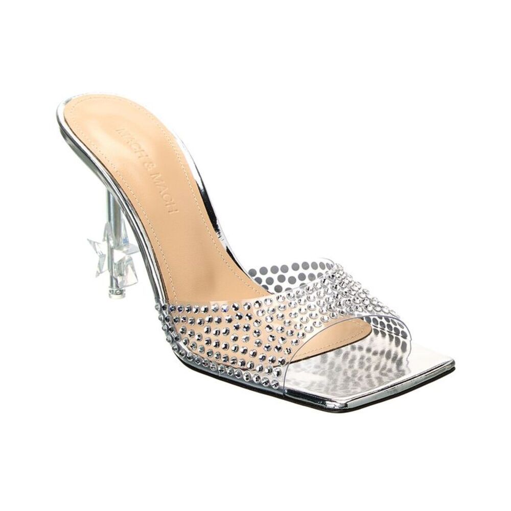 Mach & Mach Crystal-Embellished Star Vinyl & Leather Mule, Silver
